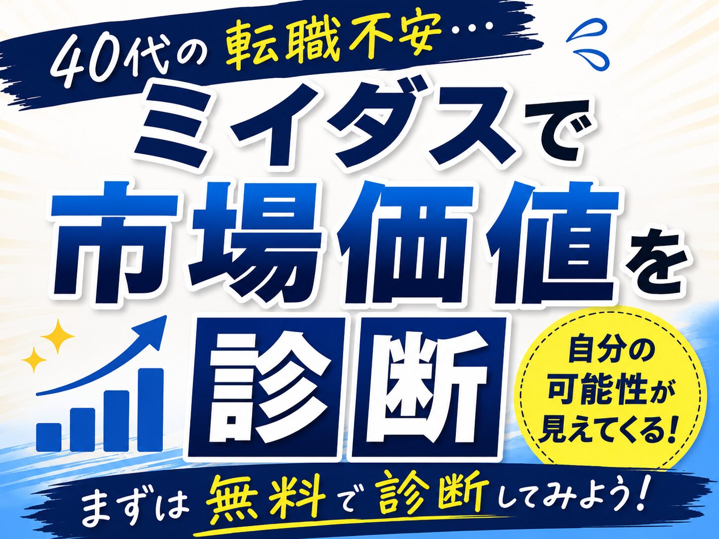 40代男性が転職への不安を感じながらミイダスで市場価値診断を検討しているイメージのアイキャッチ画像